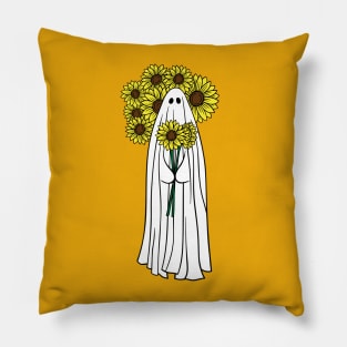Boho Sunflower Ghost - Halloween Autumn Vibes Pillow