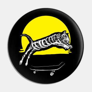 Skeleton Tiger Skateboarding Pin