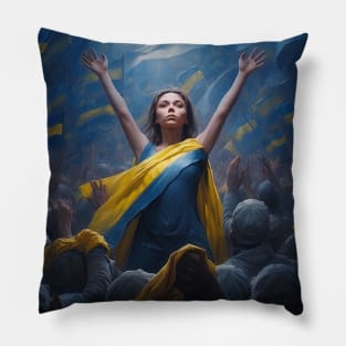 FREEDOM FOR UKRAINE - girl in Ukraine colors, illustration, painting style Pillow
