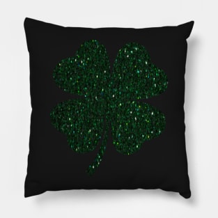 St Patricks Day, Dark Green Faux Glitter 4 Leaf Clover Pillow