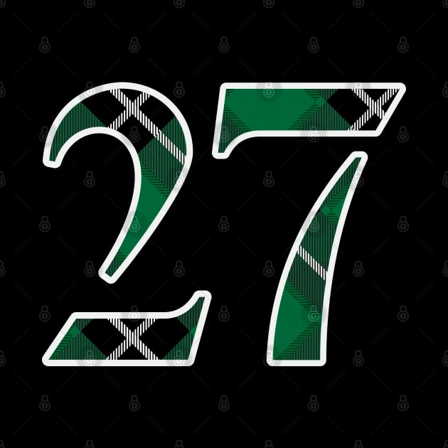 27 Sports Jersey Number Green Black Flannel by Design_Lawrence