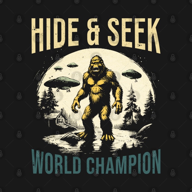 Bigfoot Hide & Seek World Champion Retro Design by Mandegraph