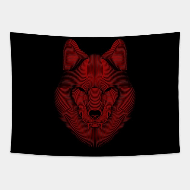 WOLF LINE RED Tapestry by Verisman