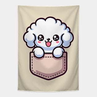 Kawaii Bichon Frise Puppy in Pocket Cute Peeking Dog Lover Tapestry