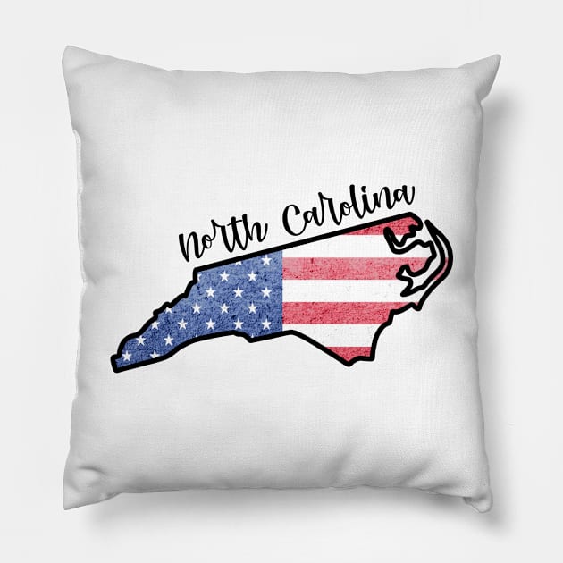 North Carolina State Outline with Patriotic USA American Flag Pillow by Gsallicat