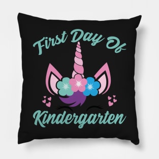 Unicorn With Green Text | First Day of Kindergarten Pillow