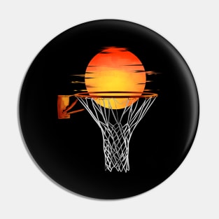 Sun Goes Down Behind Basketball Hoop Basketball Pin