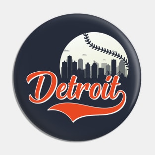 Retro Vintage Detroit Michigan City Scape Baseball Game For Man Woman Pin