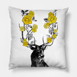 Stag and Roses | Stag and Flowers | Yellow Roses | Pillow