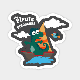 Vector illustration of dinosaur pirate on a ship at the sea Magnet
