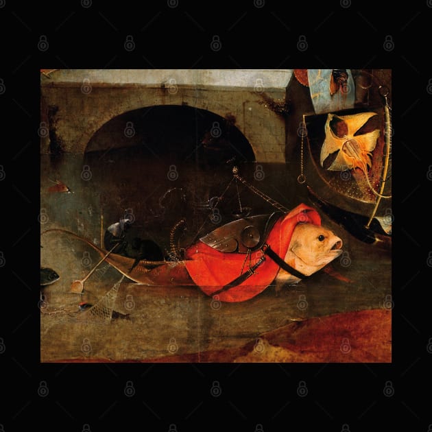 WEIRD FISH BOAT AND FISHERS IN THE DARK WATERS  from Triptych of the Temptation of St. Anthony by Hieronymus Bosch by BulganLumini