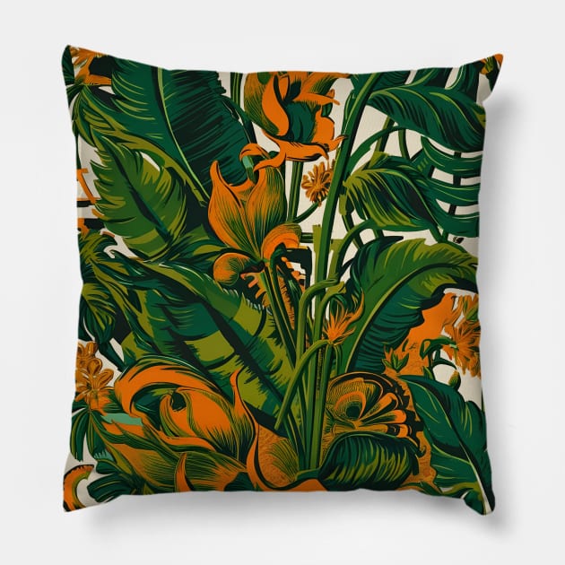 Green plant pattern retro style Pillow by craftydesigns