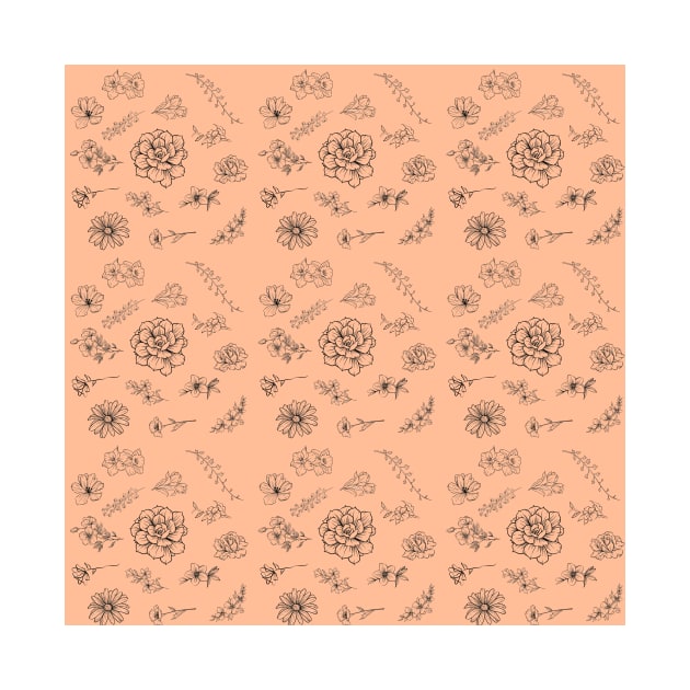 Floral Pattern on a Peach Background by Ali Cat Originals