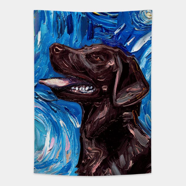 Chocolate Labrador Night (Portrait) Tapestry by sagittariusgallery