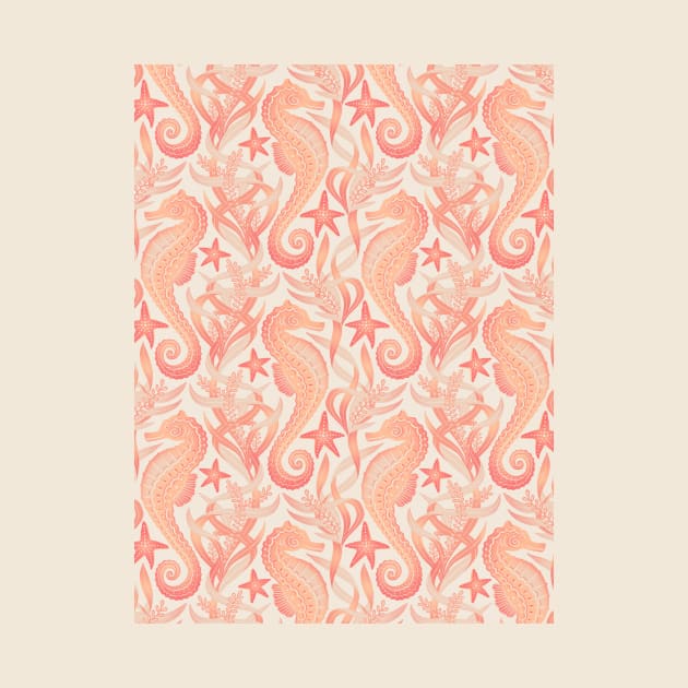 Sweet Seahorses and Starfish Pattern in Peach by micklyn