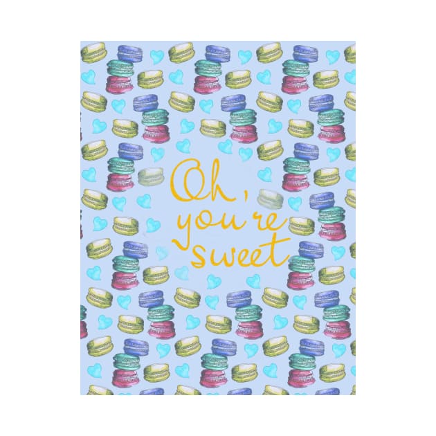 Oh Youre Sweet Macaron Dreams Watercolour Gold Blue by ArtInPi