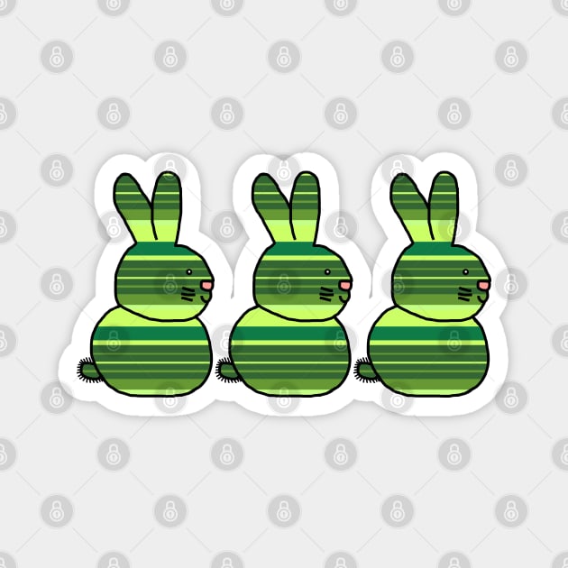 Three Easter Bunnies Green Stripes Magnet by ellenhenryart