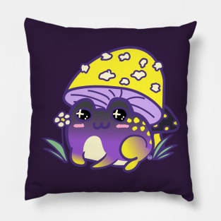 Subtle Cottagecore LGBT Nonbinary Frog + Mushroom Pillow