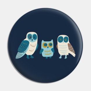 Trio of Owls - Teal, aqua and mustard Pin