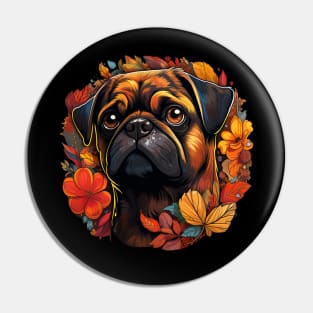 Pug  Dog Vintage Floral Pin