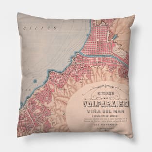 Vintage Map of Valparaiso Chile (1895) Pillow