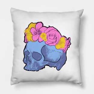 Blue skull with Yellow and Pink Flower Crown Pillow