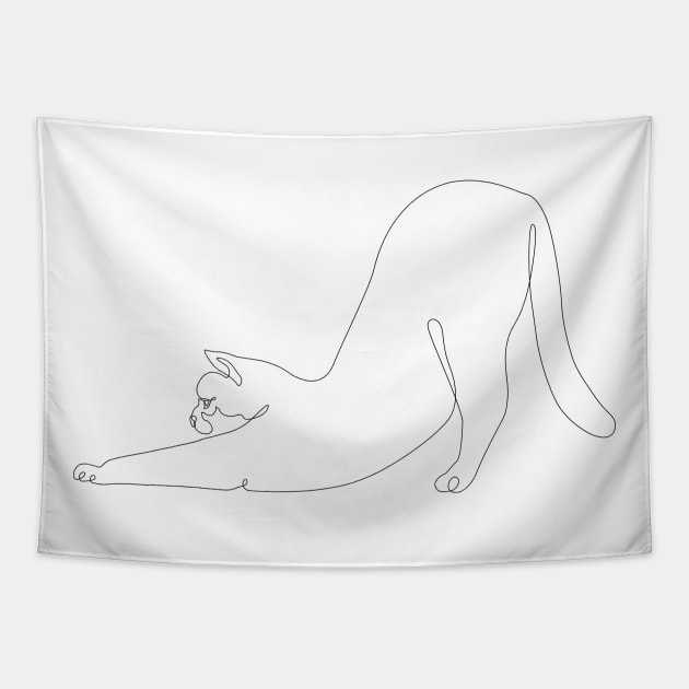 One line Cat Downward Dog Tapestry by huebucket