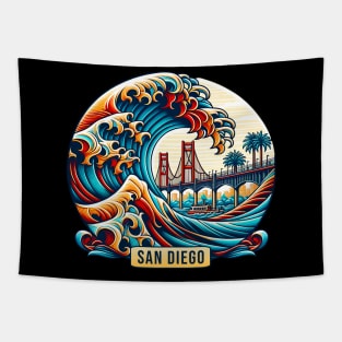 San Diego Waves With Bridge Tapestry