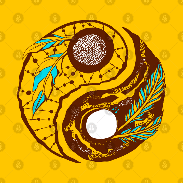 Mustard Brown Feathers Yin Yang by kenallouis