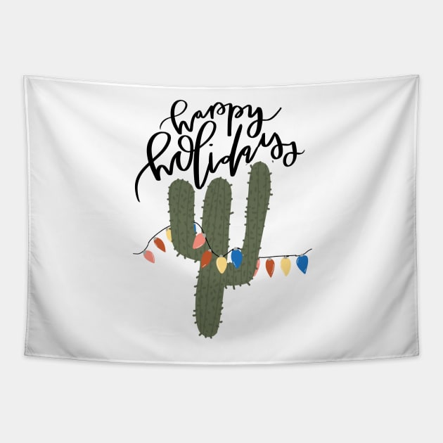 happy holidays funny cactus with christmas lights design Tapestry by andienoelm