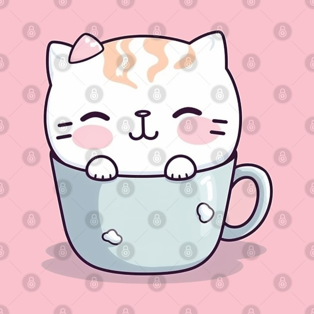 Cute Kawaii Kitty in a Blue Coffee Cup by Walter WhatsHisFace