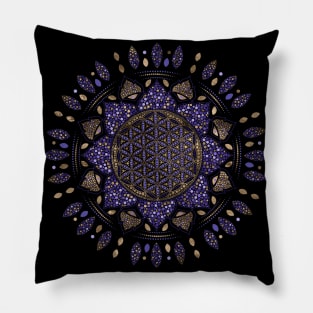 Flower of Life Dot Art Pastels, purples and gold Pillow