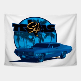 Texas-Style 1970 Torino Beach scene blue colors Tapestry