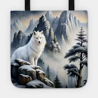 White Wolf Hunting Ground, Winter Mountain Wild Icy Moon, Forest, Galaxy Beautiful gifts Novelty Animal Pattern Fashion T-Shirt T-Shirt Tote