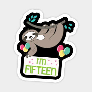 Cute Sloth On Tree I'm Fifteen Years Old Born 2005 Happy Birthday To Me 15 Years Old Magnet