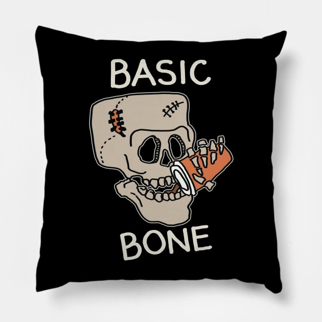 Basic Bone Simple Pleasure, Skull Skeleton Drinking Coffee, Caffeine Addicts Pillow by SilverLake