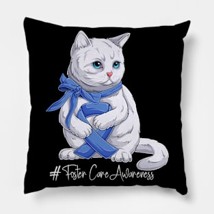 Cute Cat Foster Care Awareness Month Blue Ribbon Survivor Survivor Gift Idea Pillow