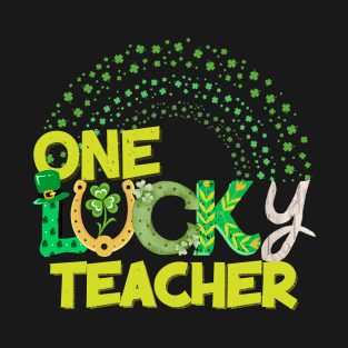 One lucky Teacher groovy text St Patrick's Da T-Shirt