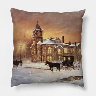Church In The Snow Oil on Canvas Pillow