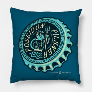 Vintage Poseidon Pilsner Bottlecap Distressed Pillow