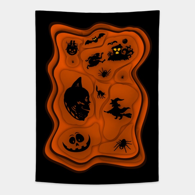 Halloween Characters With Papercut Effects - Halloween Special Tapestry by ak3shay