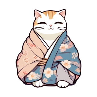 Cute Cat in a Japanese Kimono T-Shirt