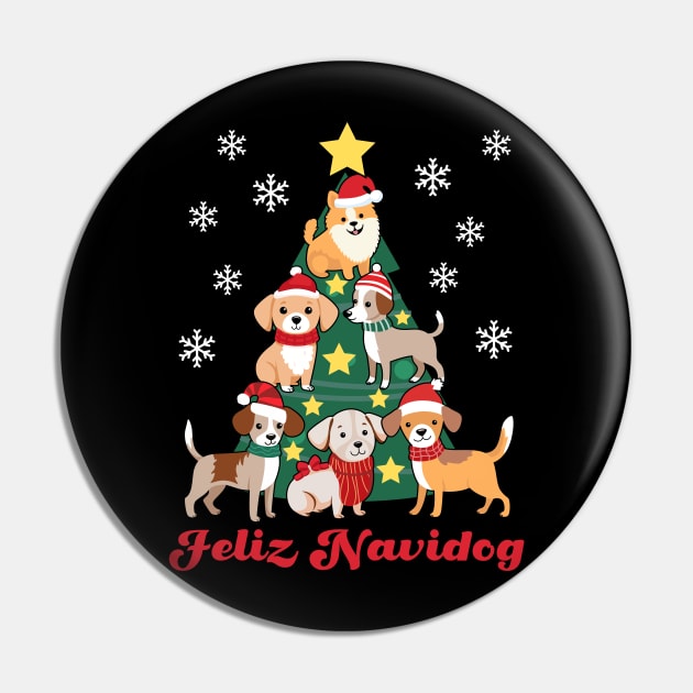 Feliz Navidog Dog Christmas Tree Funny Dog Lover Navidad Gift Pin by PUFFYP