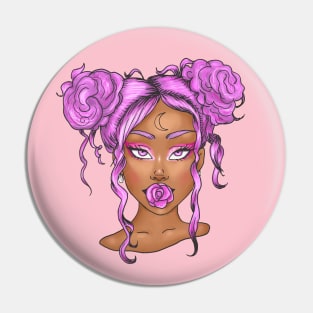 Cute black girl with pink hair art Pin