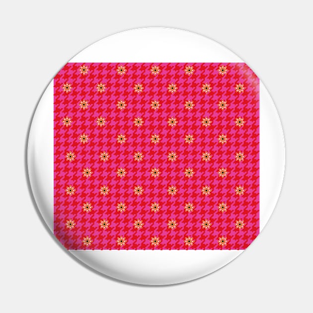 Red and Pink Houndstooth Flower Dot Pin by srwdesign