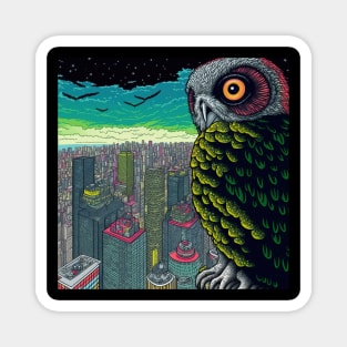 Owl watches over the night city - Awesome Owl #5 Magnet