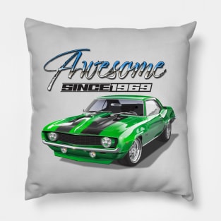 Awesome Since 1969 Green Chevy Camaro Muscle Car Pillow