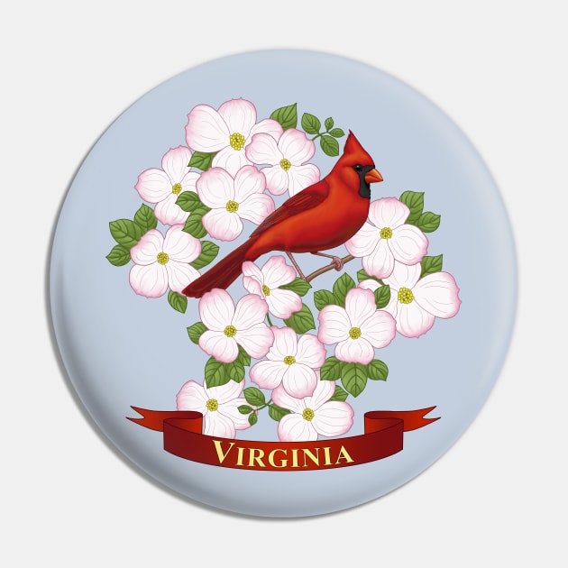 Virginia State Cardinal Bird and Dogwood Flower Pin by csforest