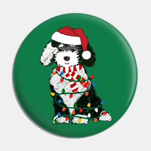 Cute Sheepadoodle Decorated With Christmas Lights Pin