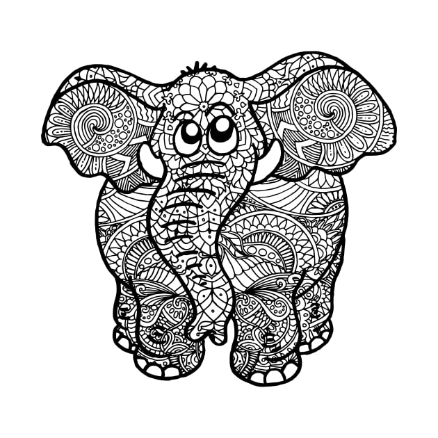 Elephant Zentangle - Black Lace by ElviraDraat